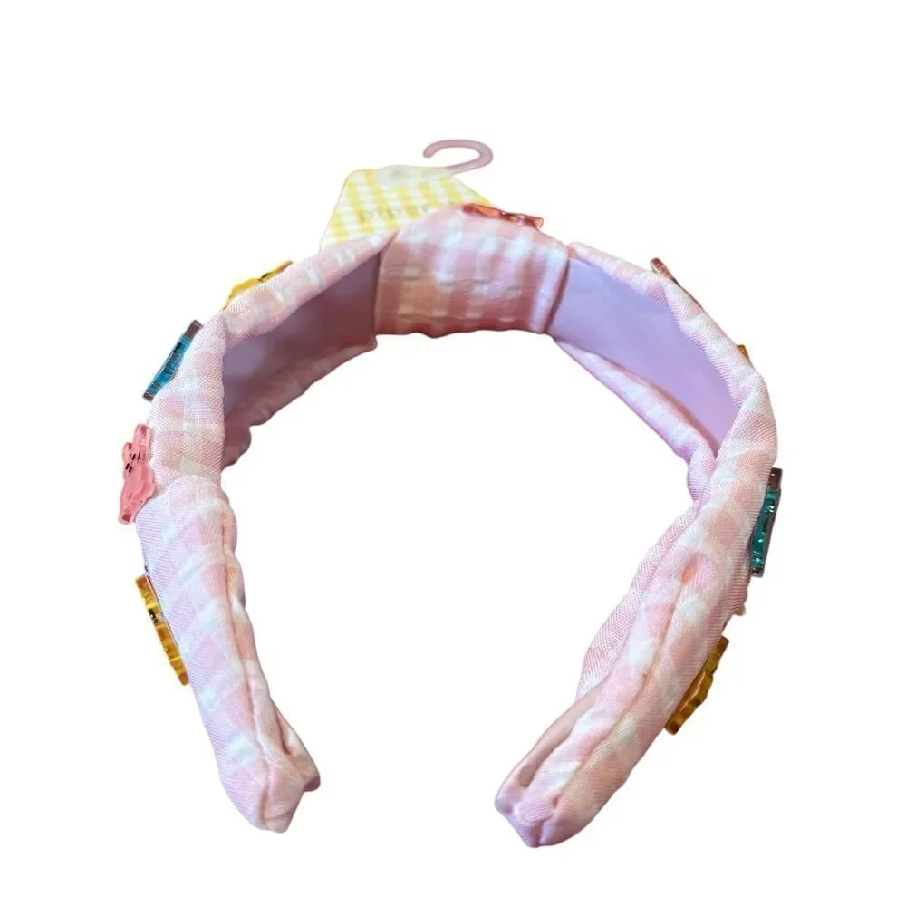 Adorable Pink Gingham Headband Accented w/ Acrylic Peep Bunnies.